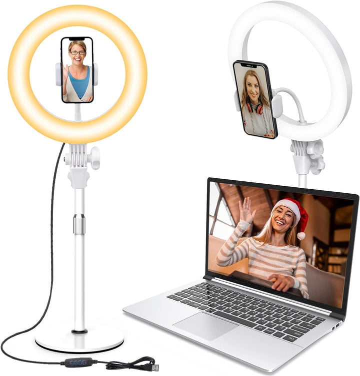 Ringlicht mit Stativ,Ring Light Tisch Selfie Licht Ringleuchte Lichtring,10.5 Zoll 3 Lichtfarben LED