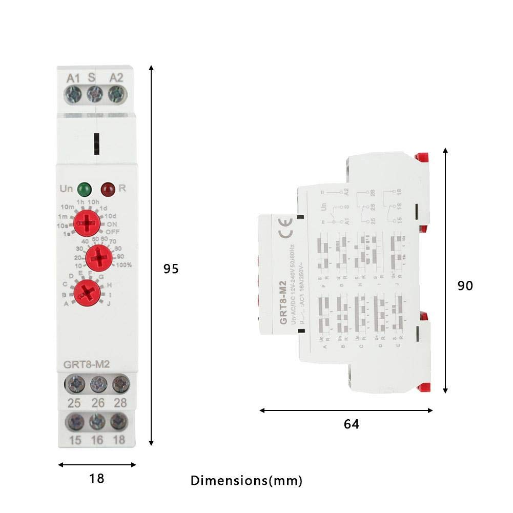 Multifunktionales Verzögerungszeitrelais GRT8-M2, AC/DC 12V-240V Multifunktionales Verzögerungszeitr