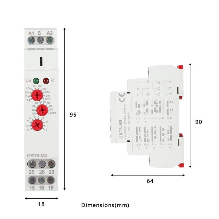 Multifunktionales Verzögerungszeitrelais GRT8-M2, AC/DC 12V-240V Multifunktionales Verzögerungszeitr