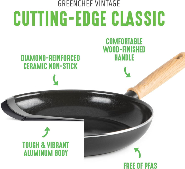 GreenChef Vintage Gesunde Keramische Antihaftbeschichtung Wok-Pfanne, 24 cm/2,5 Liter, Holzinspirier