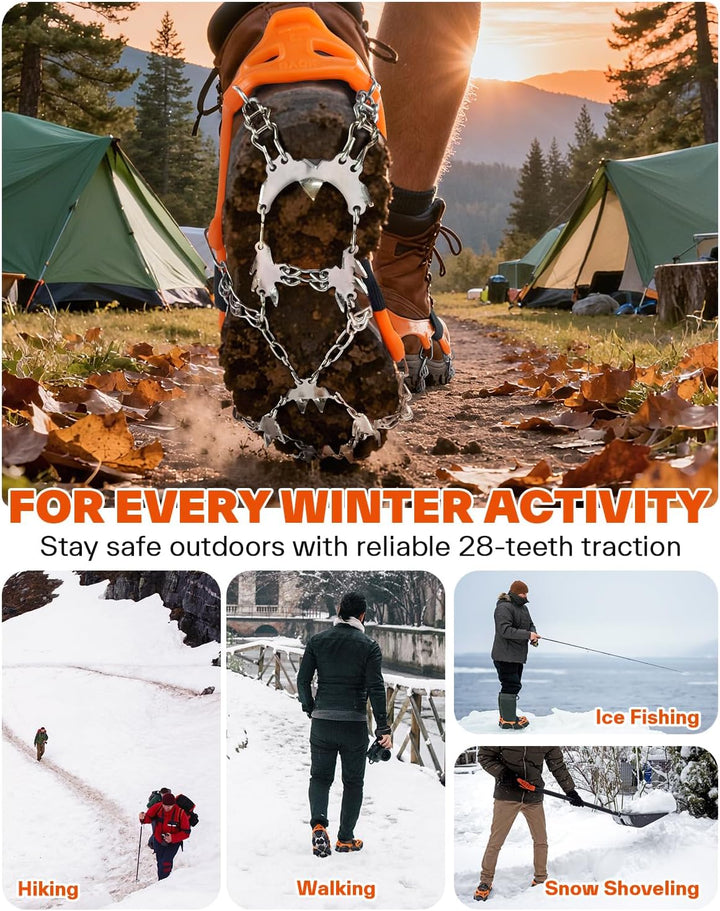 Sportneer Steigeisen Eisstollen Traktion, 19 Spikes Edelstahl Anti-Rutsch EIS Schnee Grips für Schuh