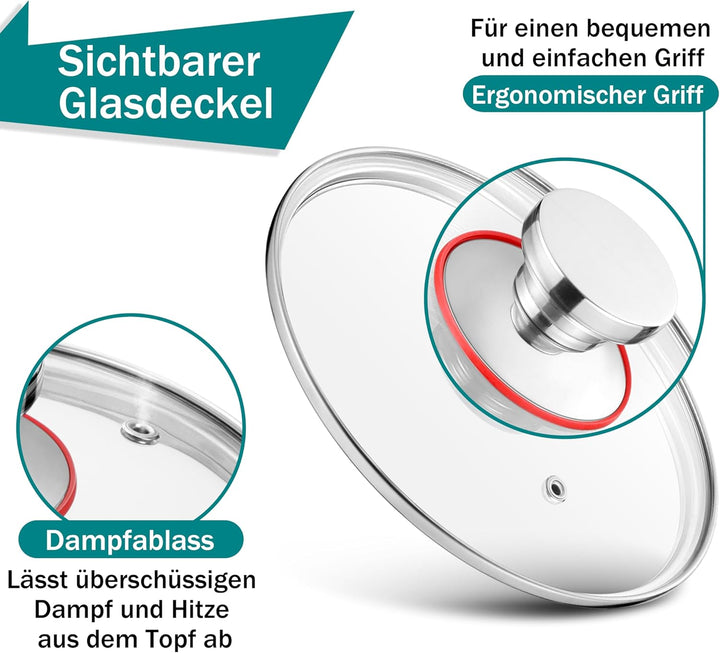 Homikit Stielkasserolle, 3-Lagen Edeastahl 14cm Kasserolle mit Glasdeckel, Klein Kochtopf Milchtopf