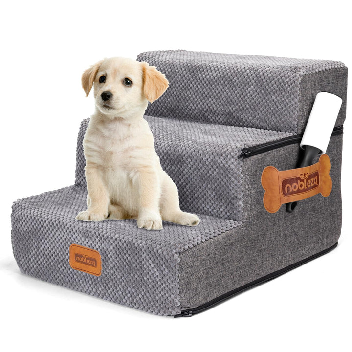Nobleza Hundetreppe für Kleine Hunde, Hunderampe und Haustiertreppe mit Fusselrolle, 3 Stufen Katzen