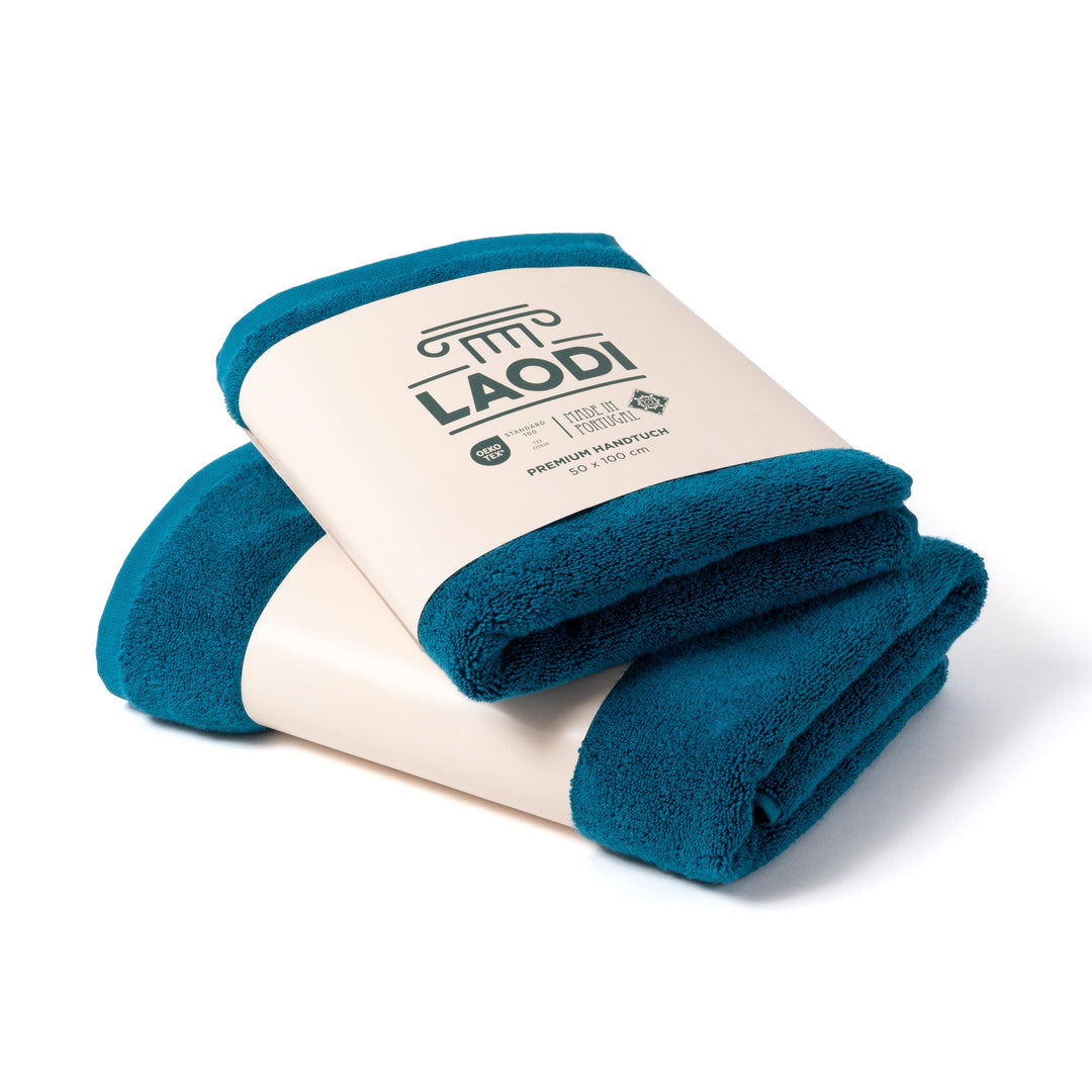 LAODI Premium Handtuch & Duschtuch Set Ozean tiefblau – Baumwolle, Weich & Saugstark – Ideal für Stu