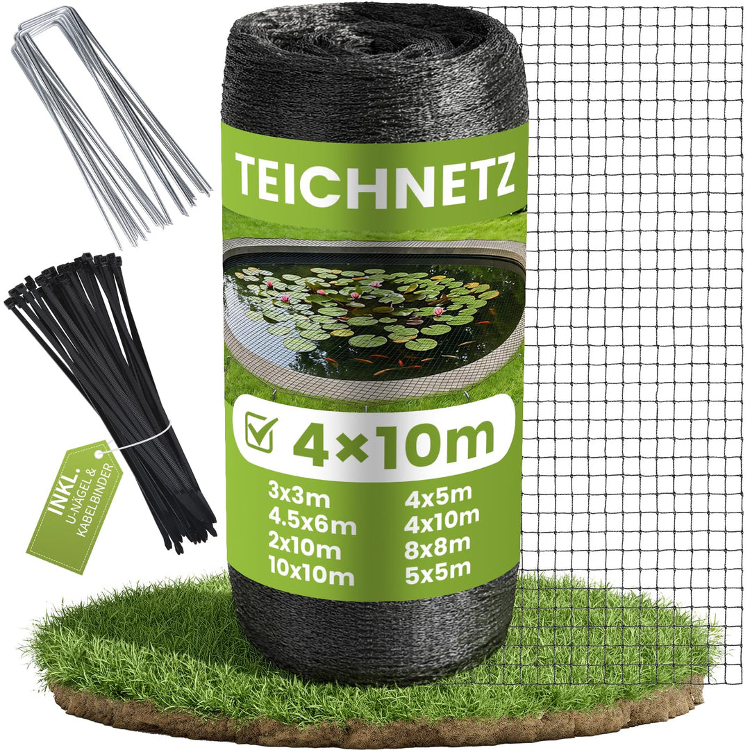 Teichnetz Feinmaschig 4×10m Vogelschutznetz Inkl. U-nägel &amp; Kabelbinder | Witterungs- &amp; UV-beständig