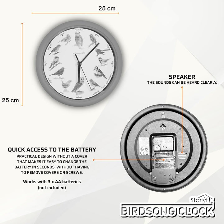 Wanduhr mit Vogelstimmen STARLYF Birdsong Clock, Wanduhr mit echten Klängen von 12 verschiedenen Vög