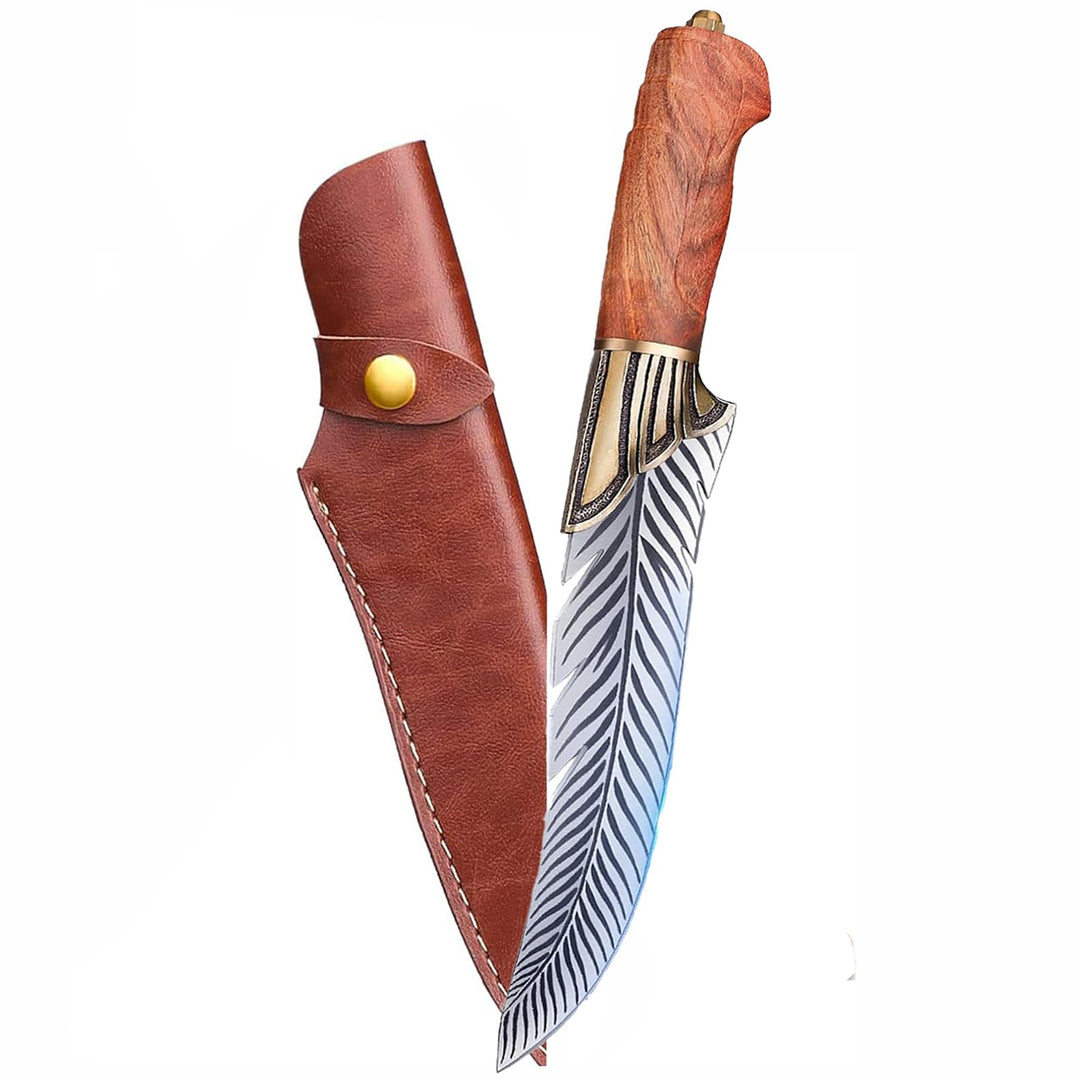 Profi Kochmesser Küchenmesser Scharf 22cm+12cm Handgeschmiedetes Ausbeinmesser mit Lederscheide und