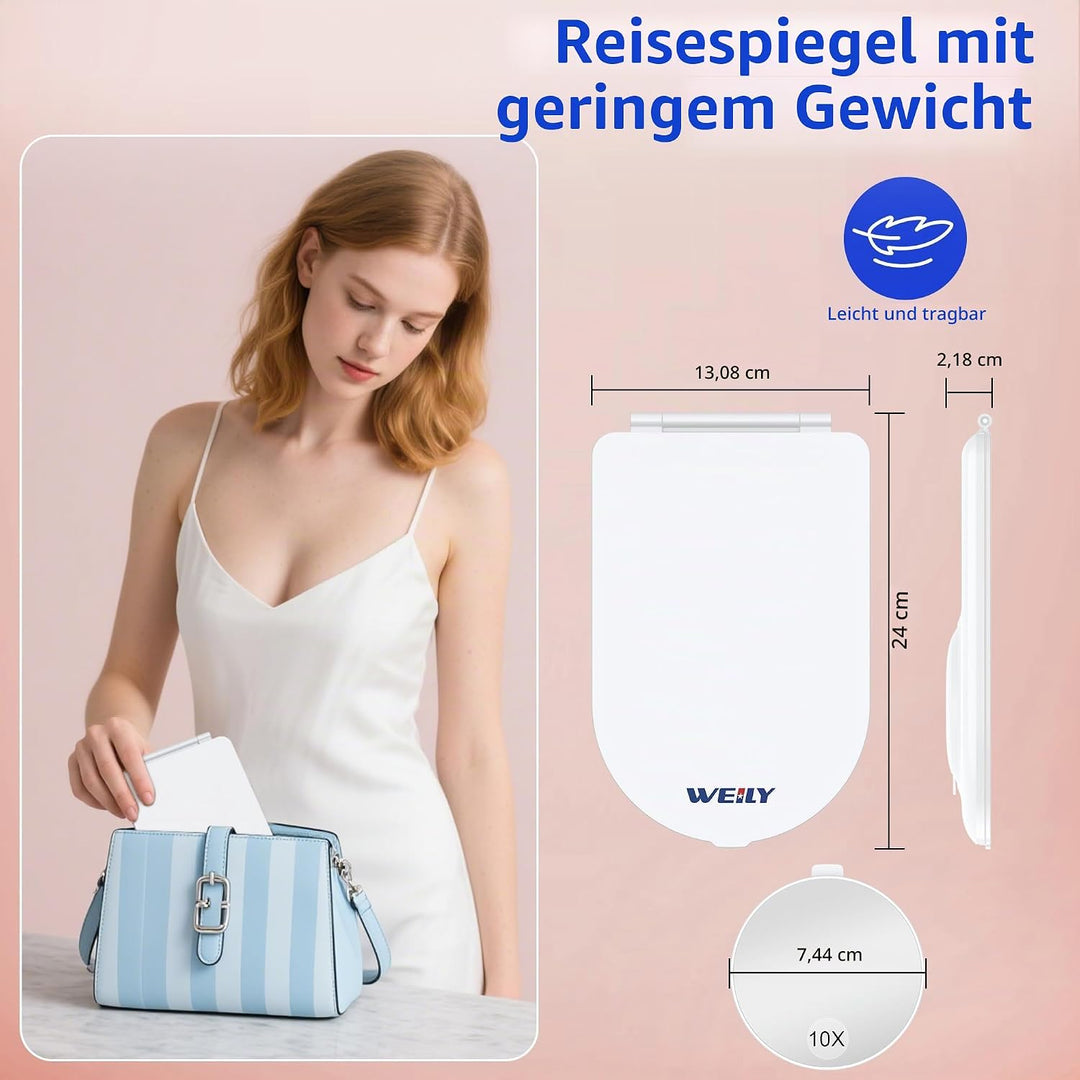 WEILY Schminkspiegel mit Beleuchtung, 10-Fach Vergrösserungsspiegel, Kosmetikspiegel mit LED Licht &amp;