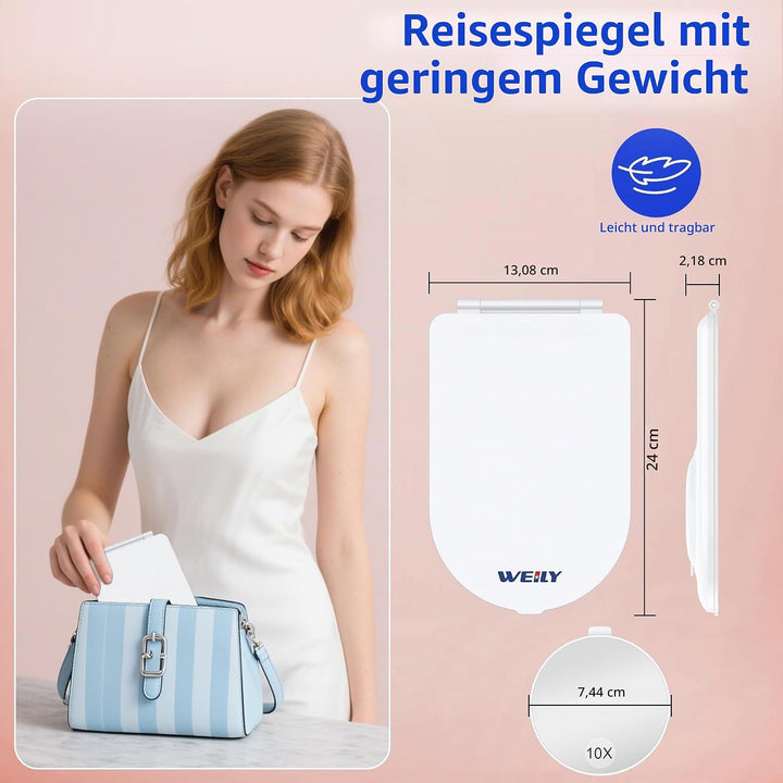 WEILY Schminkspiegel mit Beleuchtung, 10-Fach Vergrösserungsspiegel, Kosmetikspiegel mit LED Licht &amp;