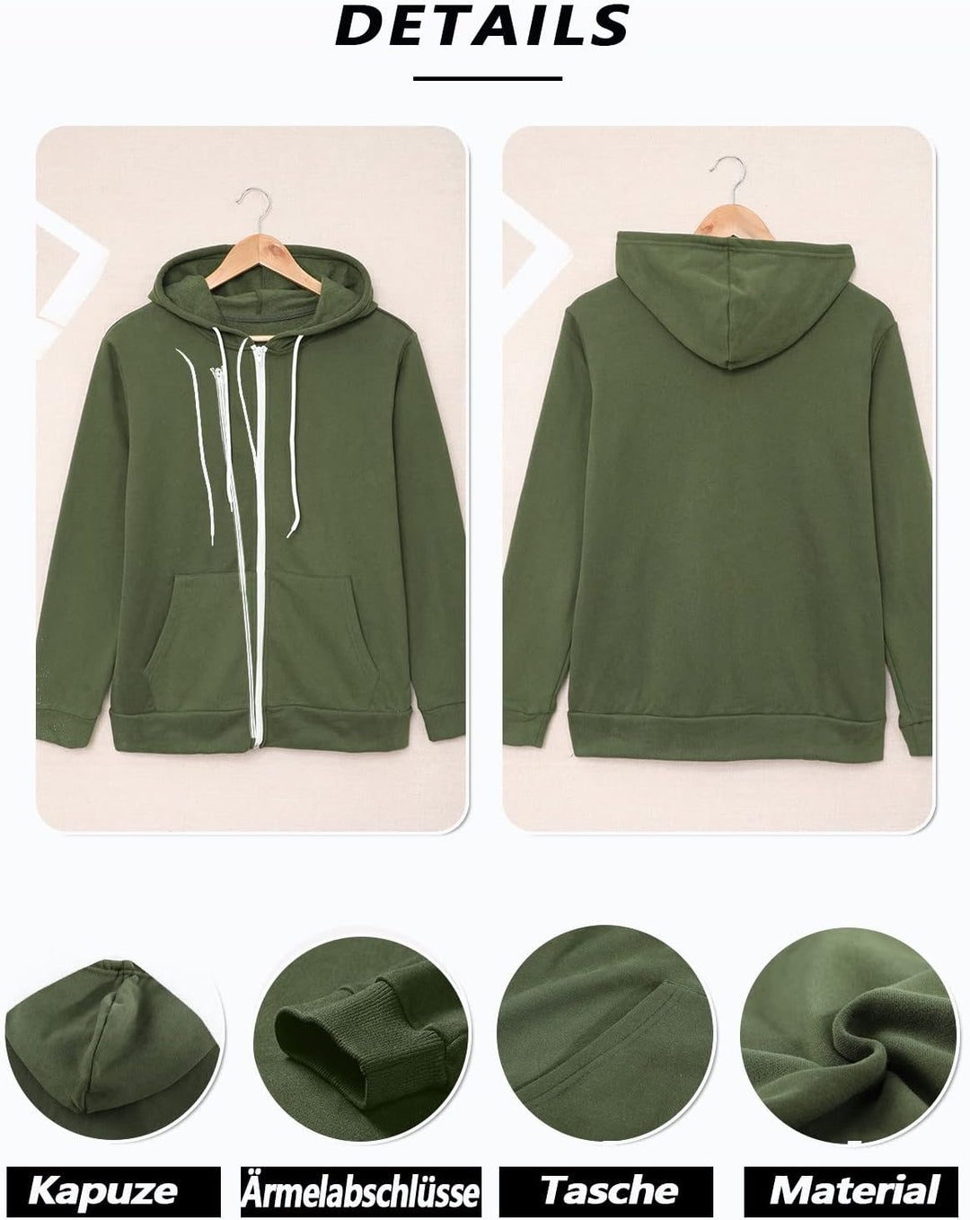 Uusollecy Damen Sweatjacke Hoodie Sweatshirtjacke Pullover Oberteile Kapuzenpullover Einfarbig Full