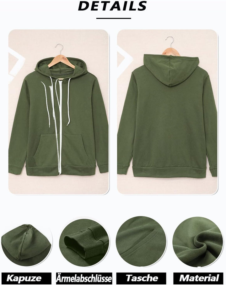 Uusollecy Damen Sweatjacke Hoodie Sweatshirtjacke Pullover Oberteile Kapuzenpullover Einfarbig Full