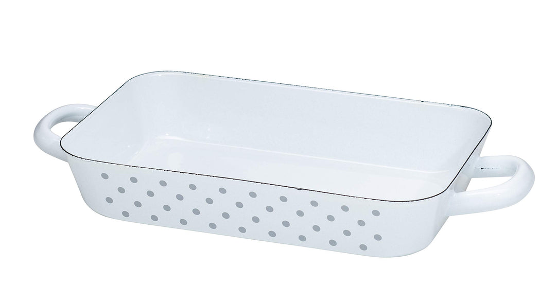 Riess, 0049-066, Bratpfanne 26/17cm, Country - PÜNKTCHEN GRAU, emaillierter Stahl, Weiss mit grauen