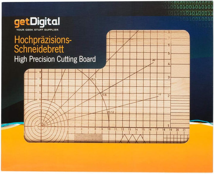 getDigital 11780 Schneidebrett Hochpräzision aus unbehandeltem Buchenholz mit Winkeln und geometrisc