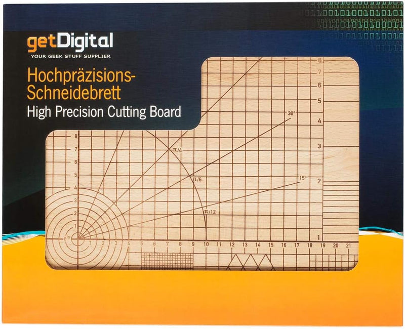 getDigital 11780 Schneidebrett Hochpräzision aus unbehandeltem Buchenholz mit Winkeln und geometrisc