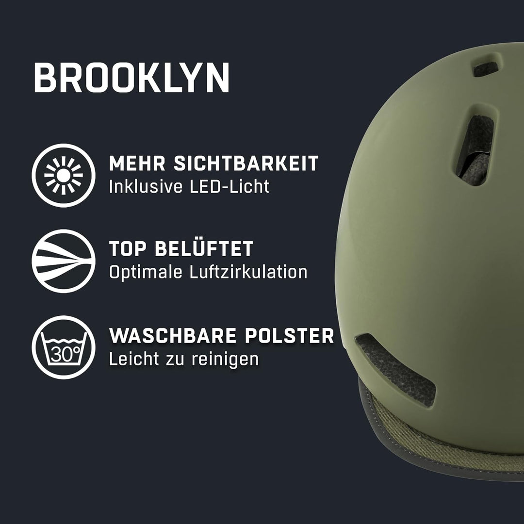 ALPINA BROOKLYN - Beleuchteter, Robuster und Komfortabler Urban Fahrradhelm Mit LED-Licht Für Erwach