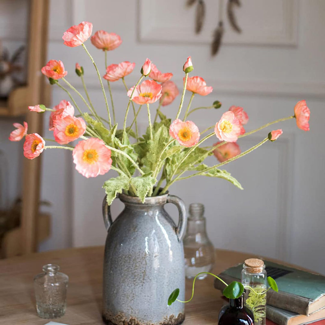 DUYONE Künstliche Blumen mit 6 Stielen, Mohnblumenstrauss, Seide, für Hochzeit, Zuhause, Party-Dekor