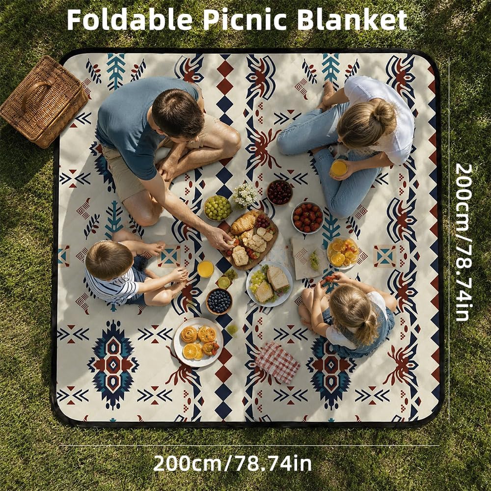 Boho Picknickdecke Wasserdicht Picknickdecke 200x200, Stranddecke Sandfrei Tragbare Waschbar, Outdoo