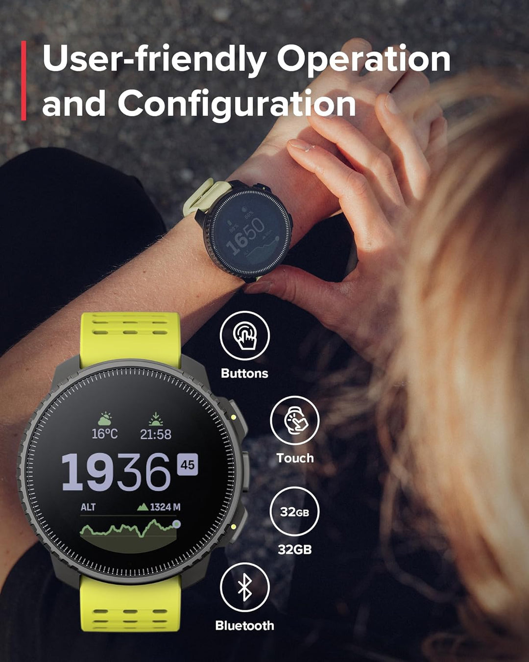 SUUNTO Vertikal: Abenteuer-GPS-Uhr, grosses Display, Offline-Karten, Solarladung Lime Black Edelstah