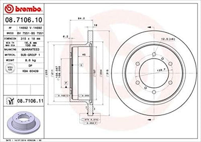 Brembo 08.7106.11 Hintere Bremsscheibe mit UV Lackierung