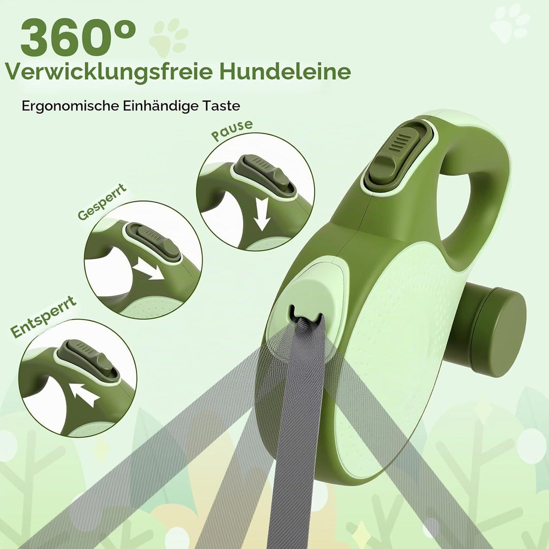 Einziehbare Hundeleine 8m, Rollleine für Hunde bis 50kg, Hundeleine mit Stahlseil &amp; Kotbeutelhalter,