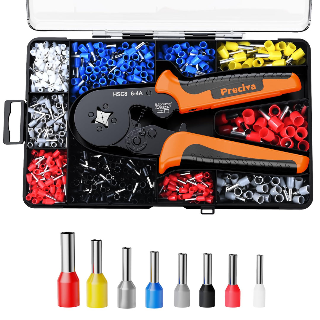 Preciva Crimpzange Set Aderendhülsen Set für 0,25-10 mm² mit 1280 Stück Aderendhülsen, Crimpzangen,