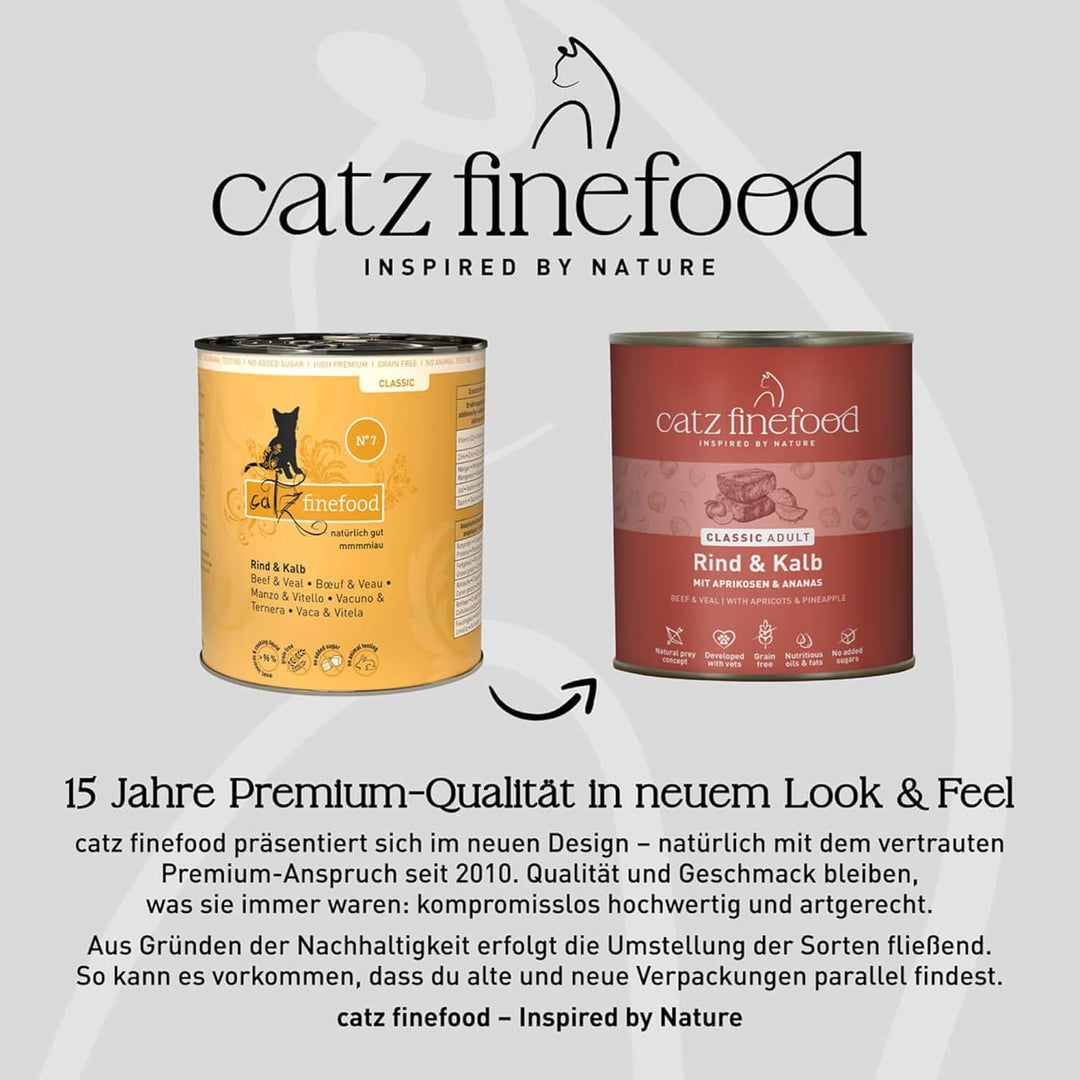 catz finefood N° 7 Rind & Kalb Feinkost Katzenfutter nass, verfeinert mit Aprikose & Ananas, 6 x 800