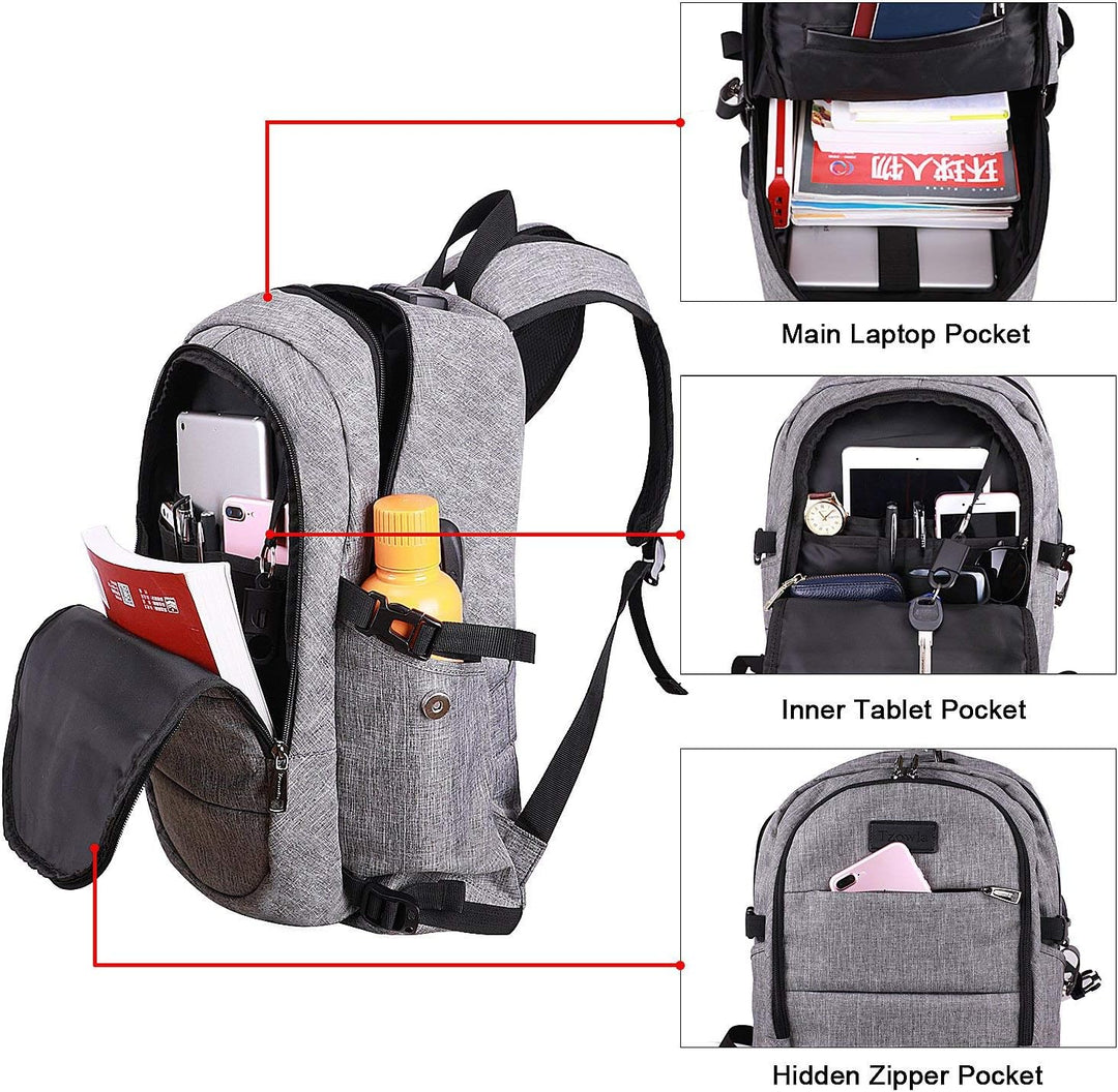 Tzowla Anti Diebstahl Laptop Rucksack für Herren,Rucksack Wasserdicht mit USB-Ladeanschluss und Schl