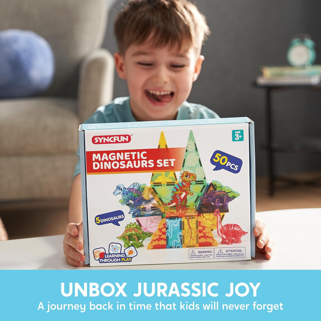 SYNCFUN Magnetische Bausteine,50 Teile Dinosaurier Magnetische Blöcke Bauspielzeug,STEM Magnet Spiel