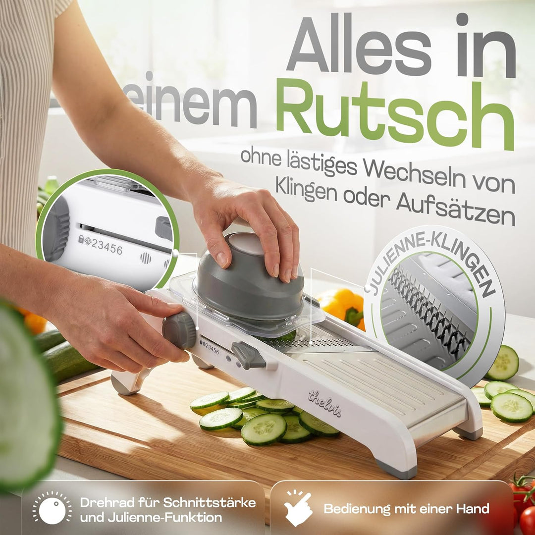 Premium Mandoline Gemüsehobel Edelstahl | sicher und modern | kein Klingenwechsel | Gemüseschneider