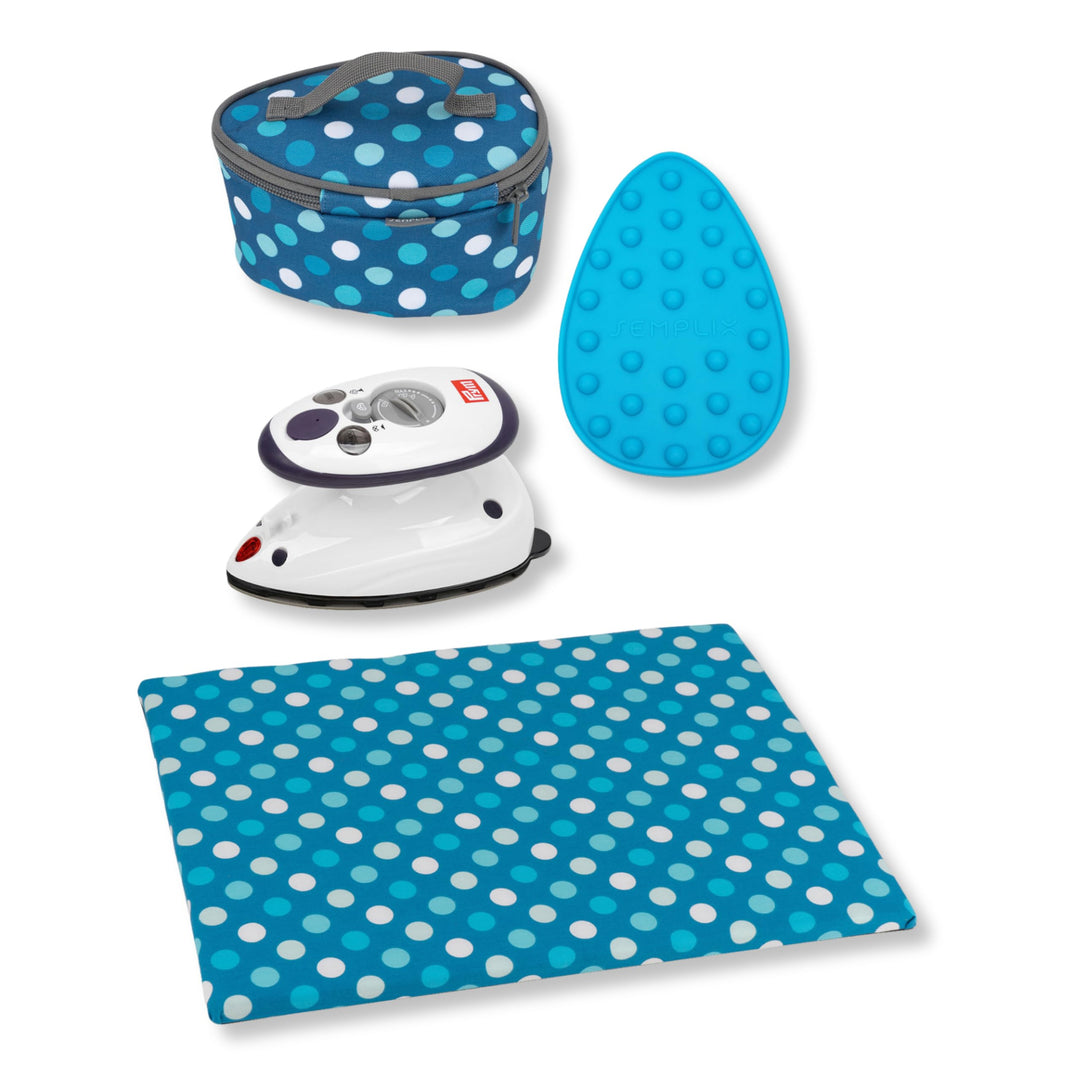 Semplix Bügelset 4-teilig mit Prym Mini-Dampfbügeleisen – Bügelunterlage, Silikonablage & Reisetasch