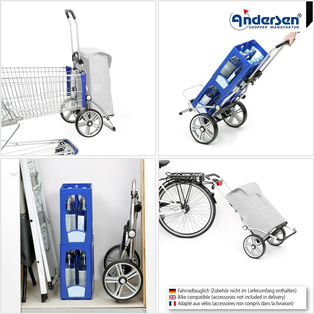 Andersen Shopper Royal mit Kugellager Alu klappbar mit Kugellagerrad Ø 25 cm und 49 Liter Tasche Ort