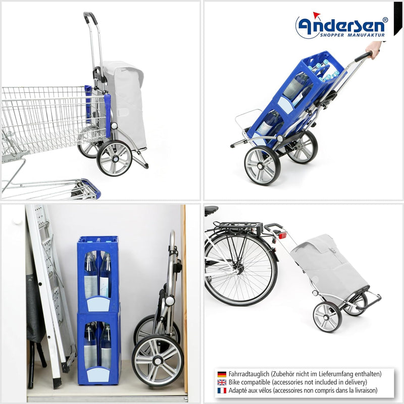 Andersen Shopper Royal mit Kugellager Alu klappbar mit Kugellagerrad Ø 25 cm und 49 Liter Tasche Ort