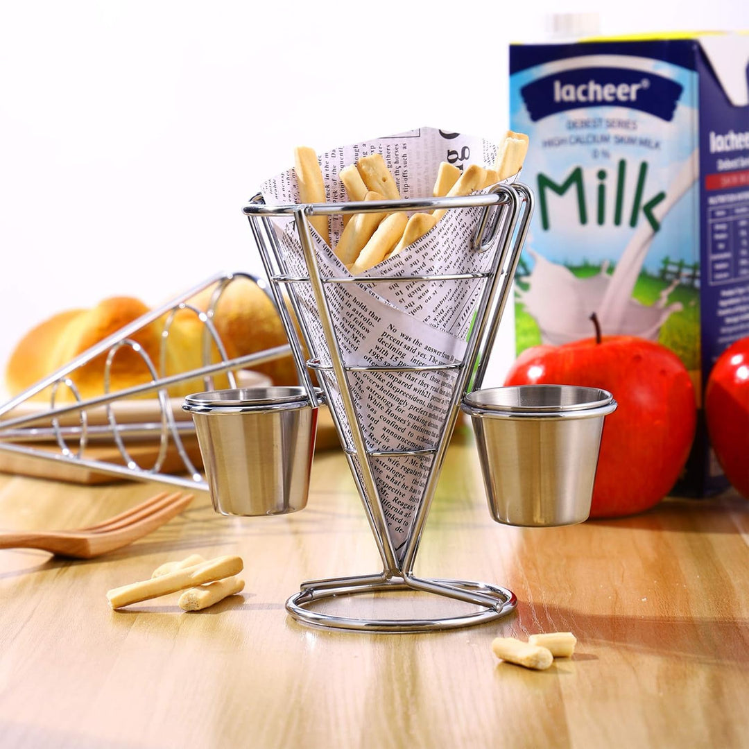 Hemoton 2 Stücke Pommeshalter Pommesständer mit Saucenschälchen Pommes Frites Halter Kegel Pommestüt