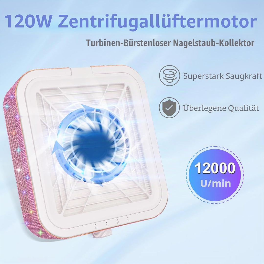 CGBE Staubabsaugung für nägel, 120W Nagelstaubsauger mit 2 Filter Saugstark Professionell Nagel Stau