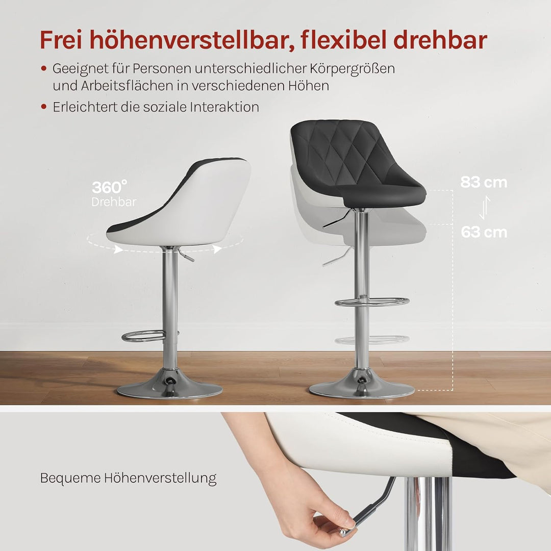 WOLTU BH30sz-2 Design 2 farbig Barhocker mit Griff 2er Set, stufenlose Höhenverstellung, verchromter