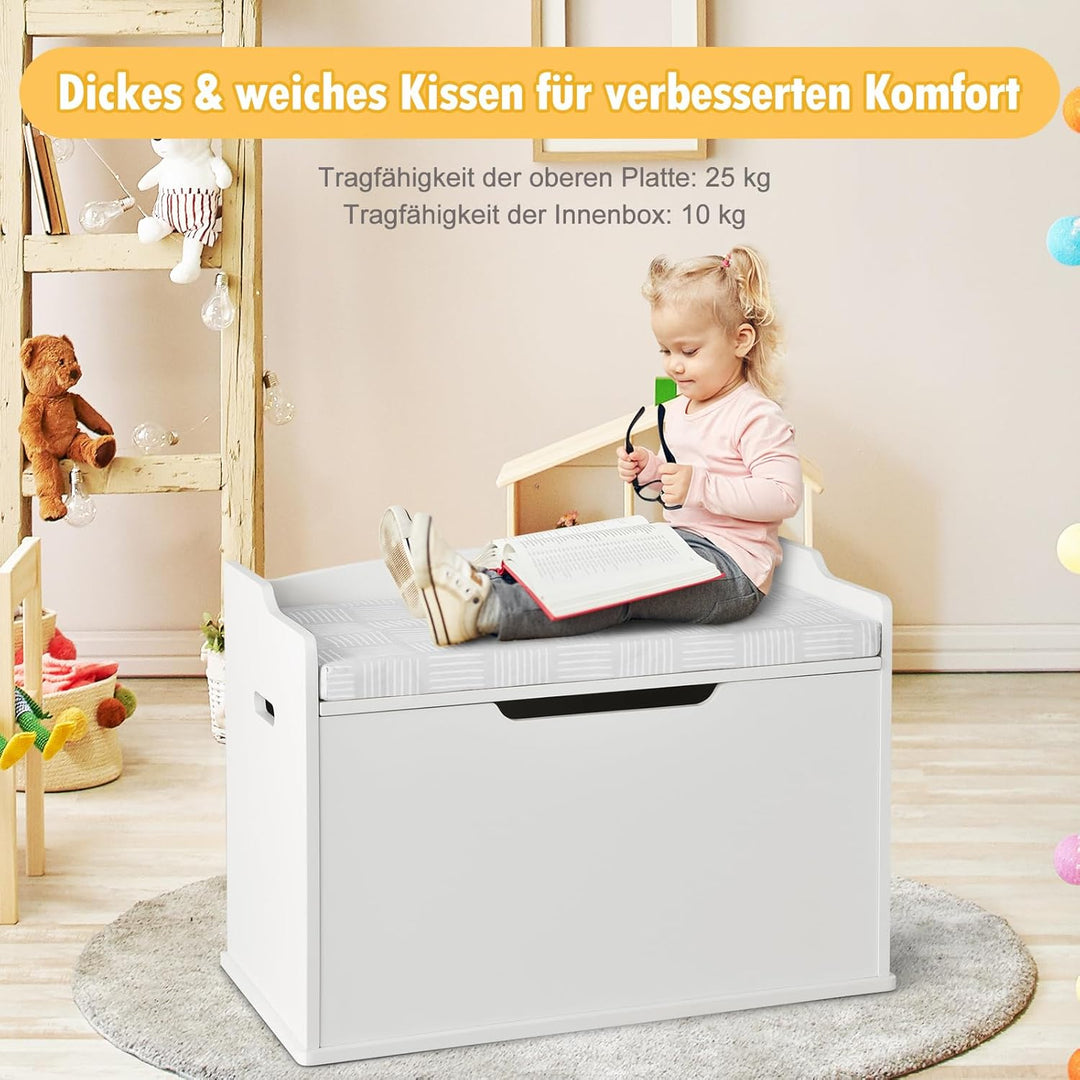 DREAMADE Spielzeugkiste mit Deckel, Kinderbank mit Kissen, Spielzeugtruhe Kindertruhe, Aufbewahrungs