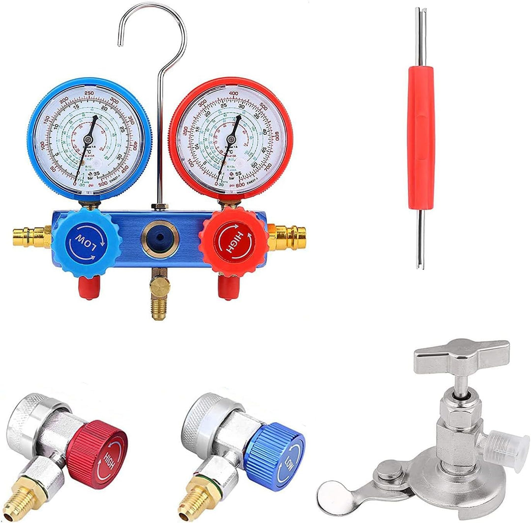 Resser Klimaanlagen Monteurhilfe Set R134a Manometer Klimaservicegerät Dichtheitsprüfer KFZ Werkzeug