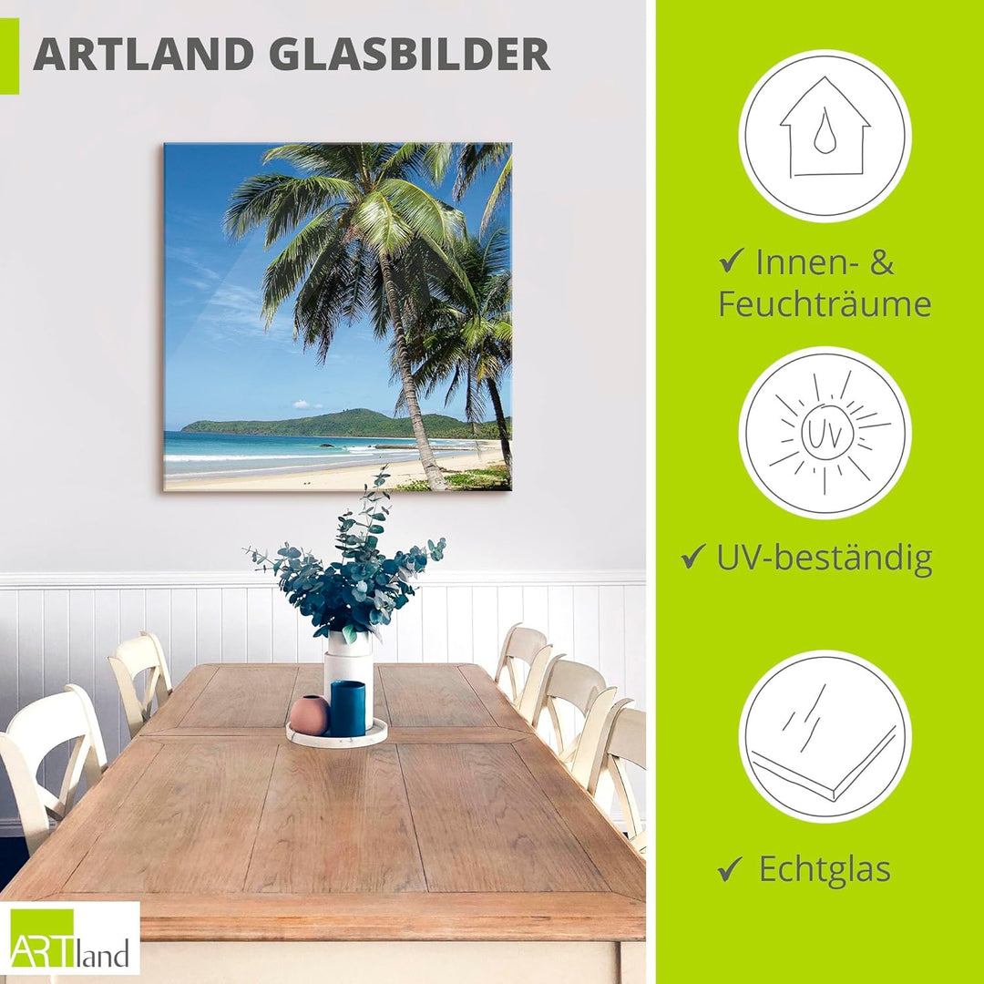 ARTland Glasbilder Wandbild Glas Bild einteilig 50x100 cm Hochformat Strand Meer Palmen Karibik Küst