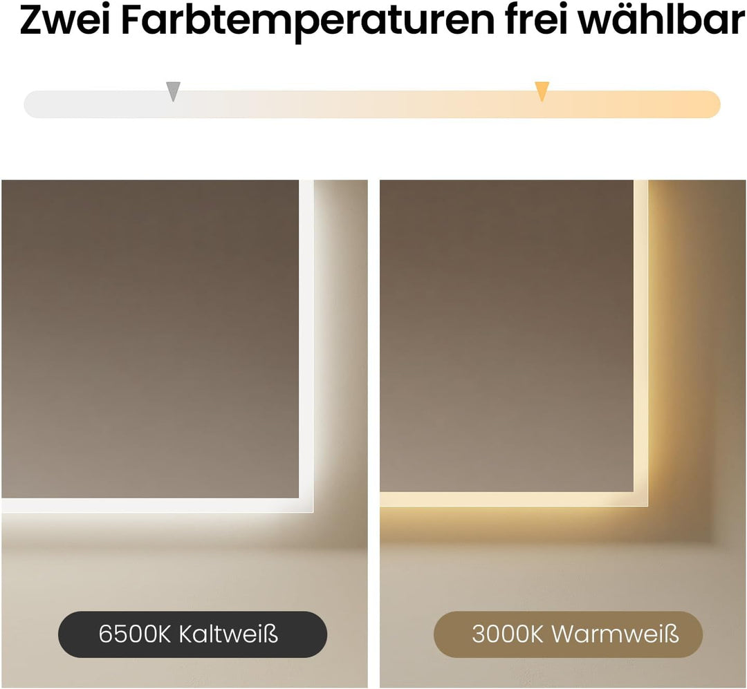 Heilmetz Badspiegel mit Beleuchtung 120x60cm, LED Badezimmerspiegel mit 3000K Warmweisses und 6500K