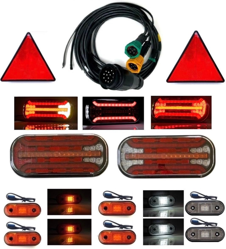 Anhängerbeleuchtung SET LED Rückleuchten 12V 24V 5 m 13 polig Kabel für Anhänger