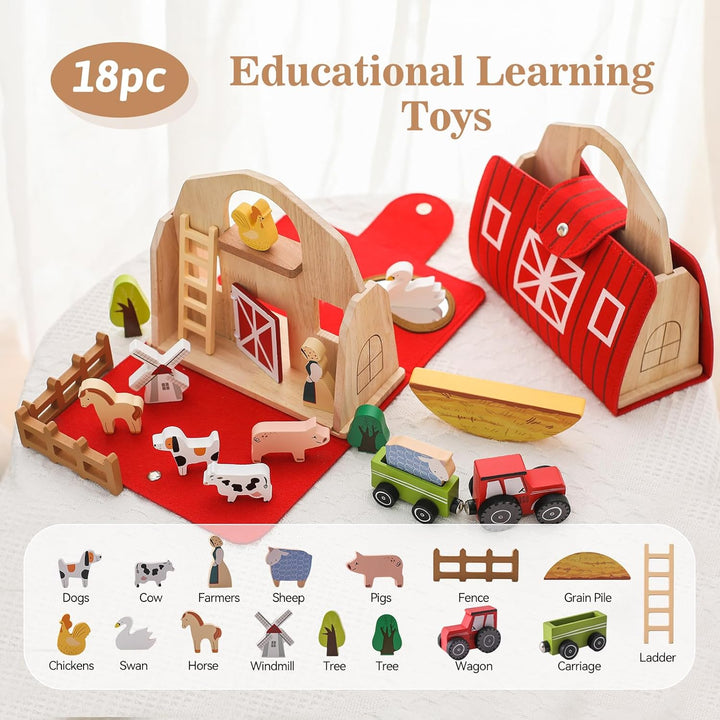 Youuys Holzspielzeug Baby Bauernhof Tiere Spielzeug Set Faltbar, Montessori Spielzeug, Bauernhof Pre