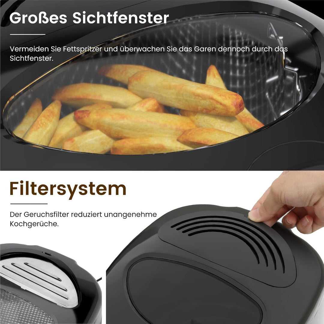 Friteuse mit Fett 2L Edelstahl 1300W Elektrische Kompakte Mini Fritteuse Öl mit Temperaturregelung f