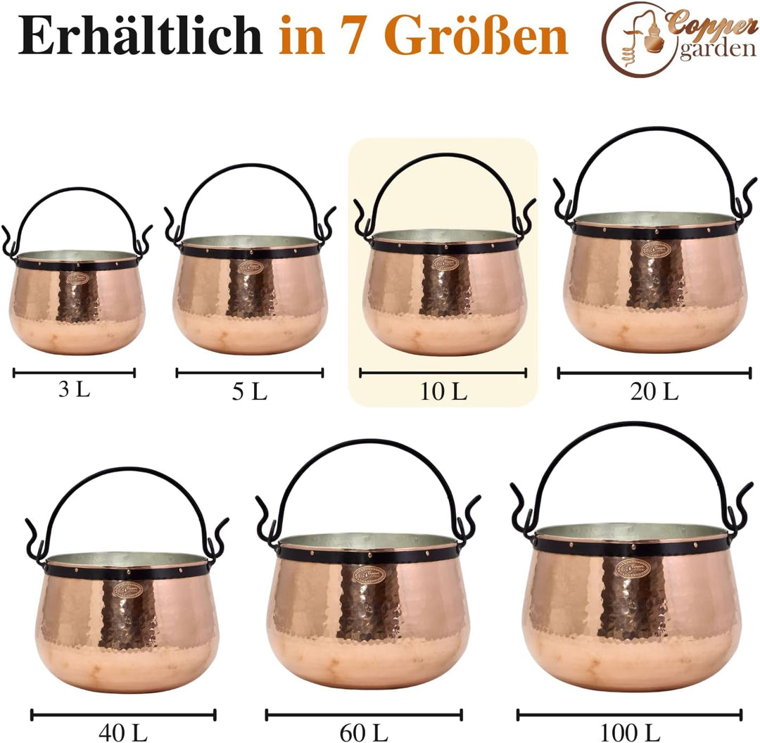 CopperGarden Kupferkessel 10 L mit Henkel - Hexenkessel I Robuster Kessel aus verzinntem Kupfer: Ide