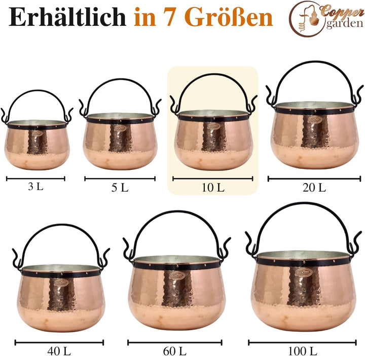 CopperGarden Kupferkessel 10 L mit Henkel - Hexenkessel I Robuster Kessel aus verzinntem Kupfer: Ide