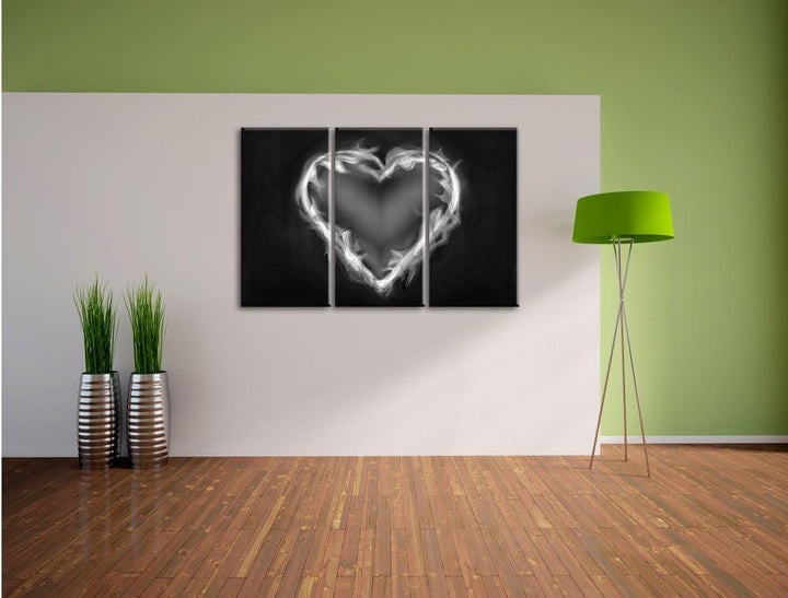 Pixxprint Herz aus Feuer als Leinwandbild | Grösse: 3 Teilig (120x80) | Wandbild| Kunstdruck | ferti
