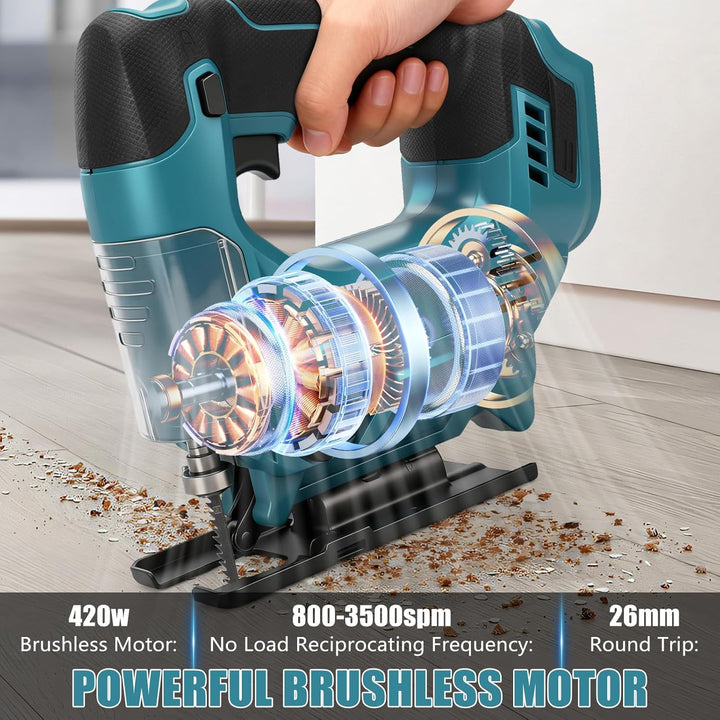 Stichsäge Kompatibel mit Makita 18V Akkus, Bürstenlose Pendelhub Stichsäge, 26 mm Hubhöhe 45° Schräg