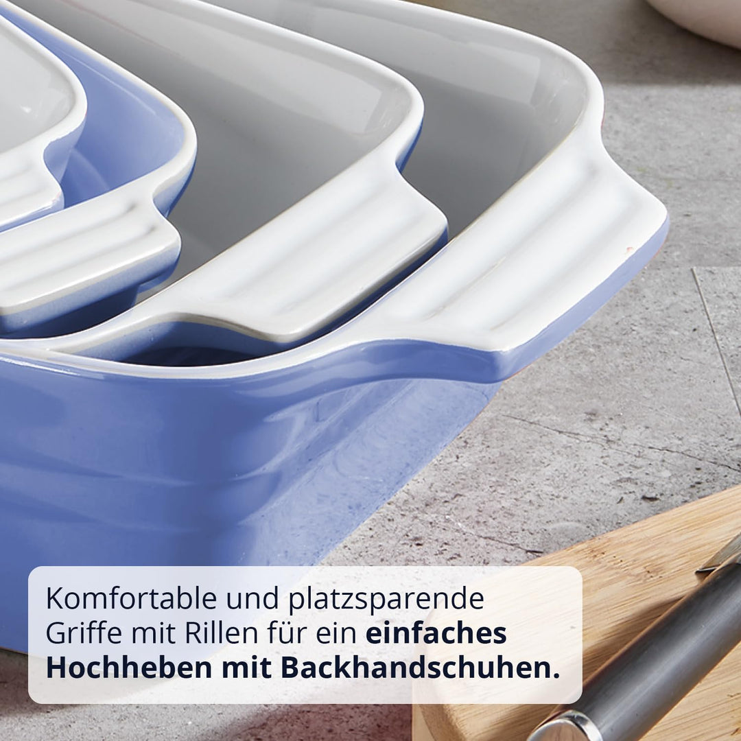 KHG Auflaufform mittelgross 34 cm, Kapazität 1,75 Liter in Hellblau für 3-4 Personen, Ofenform aus K