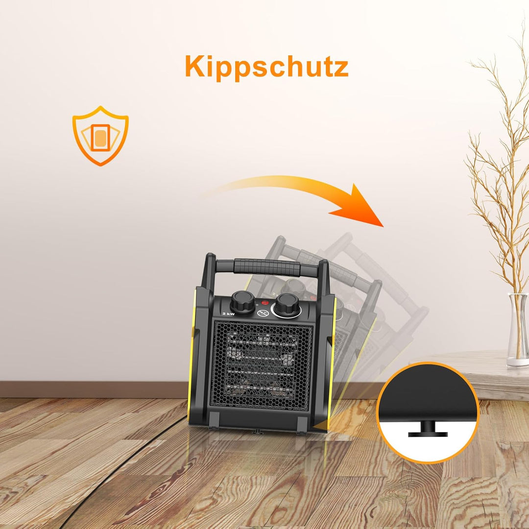 Keramik Heizlüfter 2000 Watt mit Thermostat & Kippschutz Elektroheizgebläse elektrisch Heizgerät mit