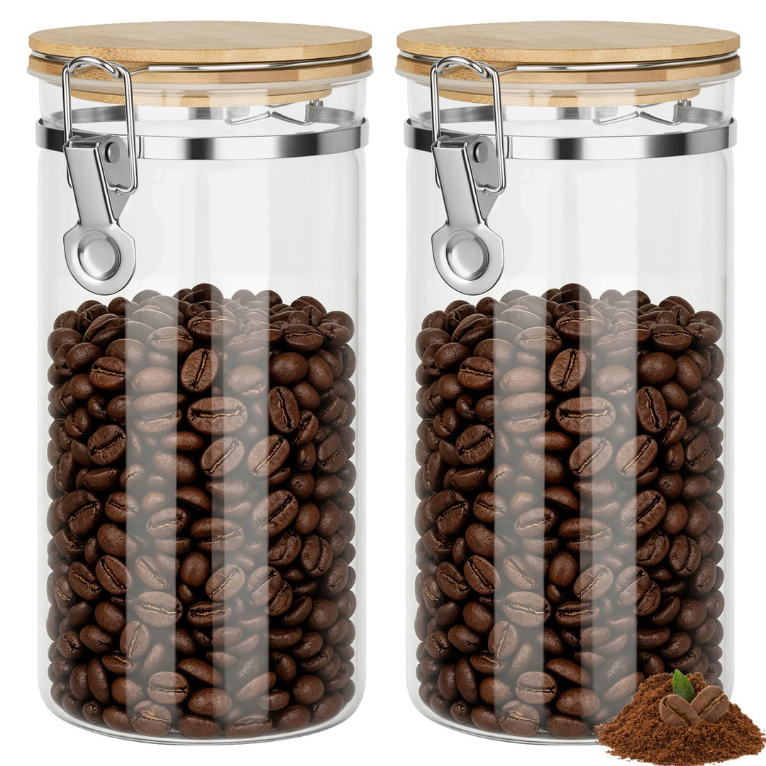 2 Stück Kaffeedose Luftdicht mit Deckel, 1.6 L Kaffeebohnen Behälter aus Glas, kaffeebohnen aufbewah