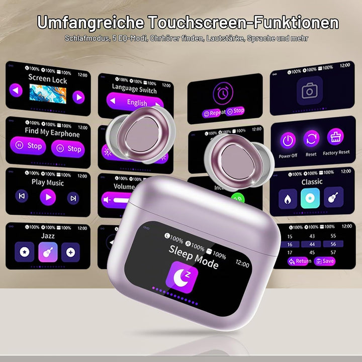 ZYHKON Bluetooth Kopfhörer, Bluetooth 5.4 Schlafkopfhörer In Ear mit Touchscreen, 48H Spielzeit Mini